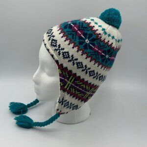 Lands' End Kids' Fleece Lined Winter Ear Flap Fair Isle Hat with Pom Pom